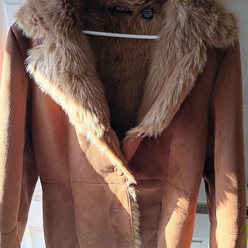 Elegant Tan Faux Fur Collar Teddy Jacket